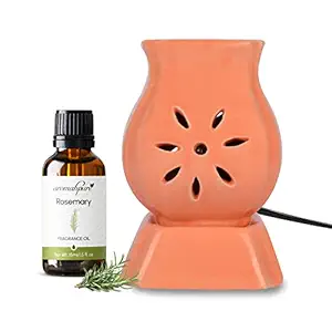 Aromahpure Peach Electric Ceramic Flower Pot Design Diffuser 15 ml Fragrance Oil | Refreshing Rosemary | Scented Diffuser| Elegant Diffuser for Home, Mandir, Office, Desk Decoratives, Gifting