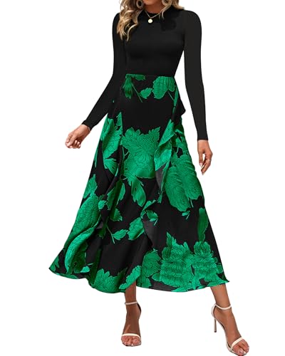 Image of BTFBM Womens Floral Maxi Dress Fall 2025 Casual Crewneck Long Sleeve Ruffle Flowy Cocktail Wedding Guest Dresses