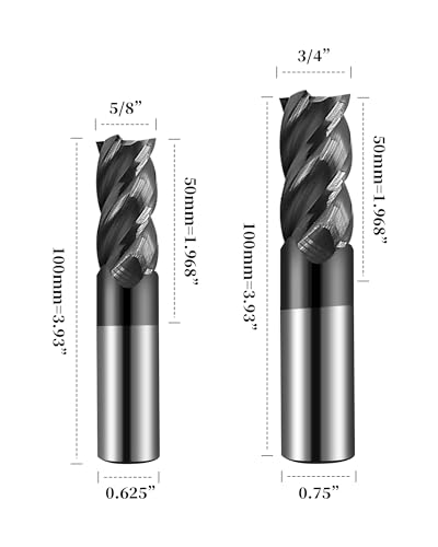 Image of 1 /4 inch 3 /8 inch 1 /2 inch 5 /8 inch 3 /4 inch Carbide Square End Mills Set, 4 Flute, AlTiN Coated, End Mill Bits for Hard Materials, HRC 45 Deg, CNC Router Bits - 5pcs