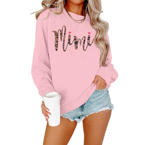 EGELEXY Leopard Mimi Sweatshirt Women Grandma Letter Print Shirts Nana Outfits Casual Long Sleeve Pullover Tops