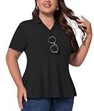 Casei Camisetas de talla grande para mujer con soporte para gafas de sol, camisa tipo túnica de golf UPF50+, Negro -, 3XL/ más