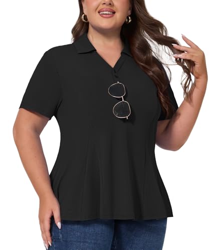 Casei Women's Plus Size Golf Polo Shirt with Sunglasses Holder UPF 50+ Tunic Tops Casual Workout Work Shirts
