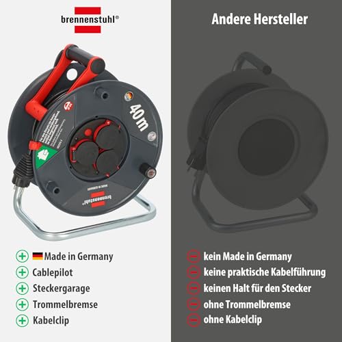 Brennenstuhl Garant V2 IP44 Kabeltrommel 40m outdoor (Made in Germany, 3 Schutzkontakt-Steckdosen, Spezialkunststoff)
