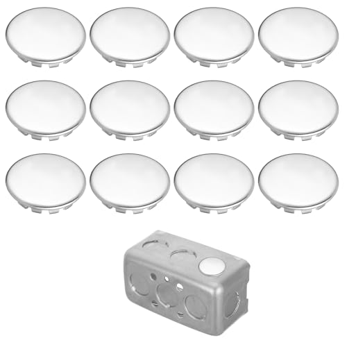 12 PCS Electrical Box Knockout Plugs, 1/2 Inch Round Stainless Steel Electrical Panel Knockout Plugs for Closure Unused Box Outlets, Compatible with Size of the Conduit Pipe