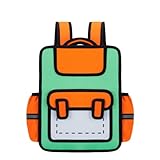 yanwuwa Cartoon-3D-Rucksack, Anime-Stil, 2D-Zeichnung, Schultasche, lässiger Tagesrucksack, Kindergarten, Büchertasche für Kinder und Studenten, grün