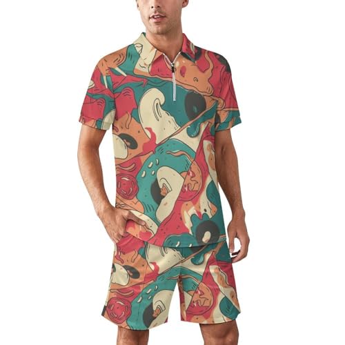 Combinaison de sport décontractée motif pizza ensemble deux pièces tendance zippé streetwear