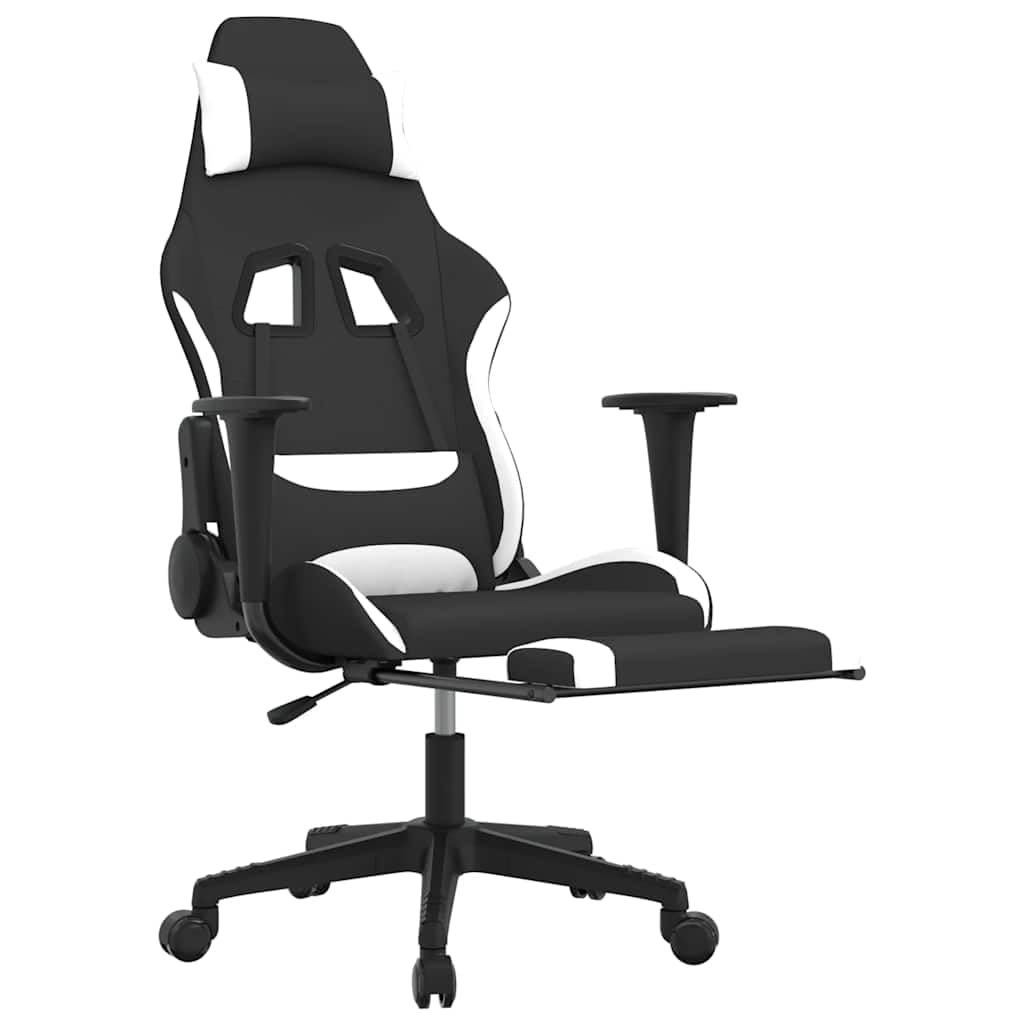 Silla de gaming con masaje y reposapiés, tejido con respaldo, altura regulable, función giratoria para oficina, PC, consola, ergonómica para jugar y trabajar durante mucho tiempo