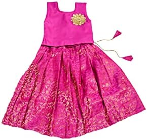 TRADITION INDIAGreen Dupion & Brocade Silk Lehenga Choli Set, Kids Lehenga Choli Set, Sleeveless Lehenga Choli