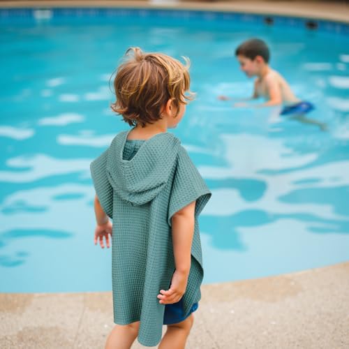 Image of Hooded Kids Beach Towel - Soft Poncho Towel for Babies and Toddler - Lightweight Waffle Cotton Towel Cover Up for Beach and Pool and Bath