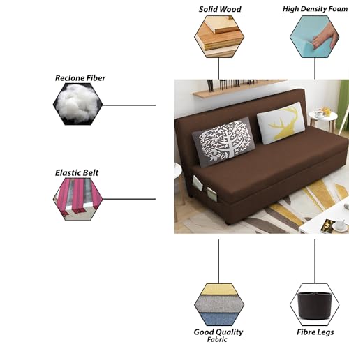 Image of Divano 3 Seater Sofa Cum Bed for Living Room (Brown) Premium Fabric Sofa