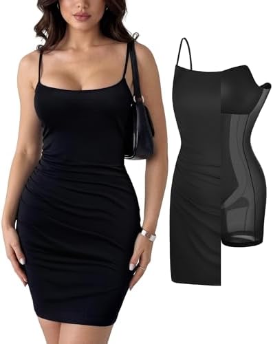 Popilush Leopard Print Dress with Built in Shapewear Spaghetti St...