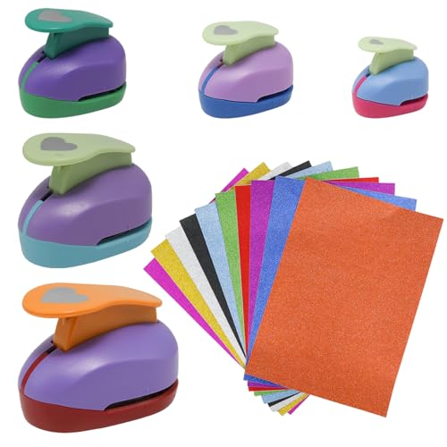 JAKOUE Paper Hole Puncher Set,5PCS Heart Punch (0.3"/ 0.6"/ 1"/