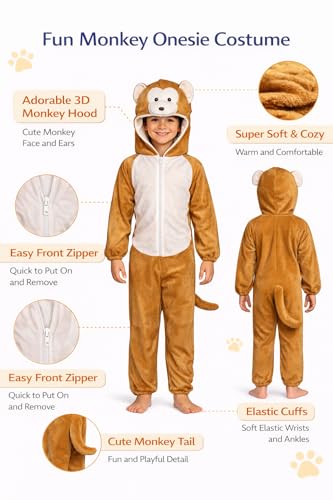 Image of Raj Costume Animal Fancy Dress Costume for Boys & Girls | Hooded Full Body Wildlife Zoo Animal Jumpsuit | Soft Costume for School Function, Fancy Dress, Halloween, Birthday, Cosplay & Role Play