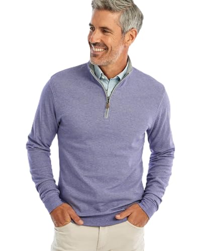 Johnnie-O Sully ¼ Zip Pullover Sweater | Heathered Double Knit Pullover with Leather Zipper Puller for Men | Men's Quarter Zip Sweaters