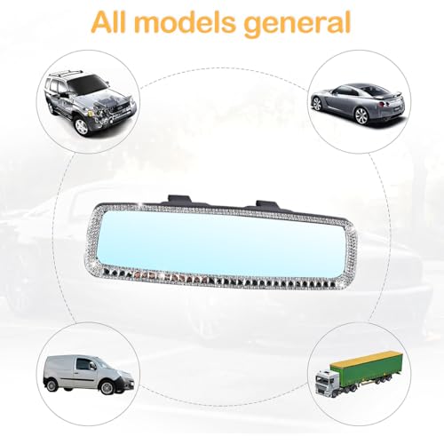 Image of Osilly Bling Car Rearview Mirror, Decorations Rear View Mirror with Crystal Rhinestones & Diamonds, Car Interior Trim Accessories, Clip-on & HD Glass, Sparkly Gift (Silver-1)