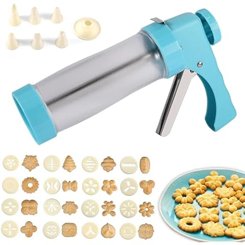 FATUXZ Cookie Press, Spritz Cookie Press with 16 Cookie Press Discs and 6 Piping Tips, Cookie Press Gun Kit Cookie Press for Baking Cookie Decorating Supplies Cookie Maker for DIY Biscuit Cake Dessert Cover