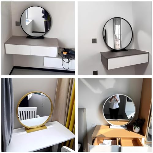 Freistehender runder Schminktischspiegel, perfekt für Schlafzimmer-Make-up und Rasur, schwarzer Sockel, 40 cm