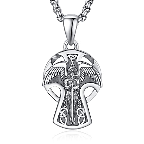 Collier de croix celtique Saint Michel Archange avec chaîne rolo 56 cm pour homme