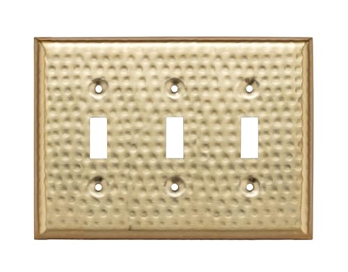 Image of Monarch Abode Triple Switch Hand Hammered Toggle Decorative Wall Plate Switch Plate Outlet Cover, 3-Gang, Brushed Gold