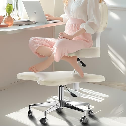 Image of PYY Cross Legged Office Chair - Meditation ADHD Chair with Wheels, Adjustable Height for Home and Office Ergonomic Fidget Squatting Kneeling Chair White
