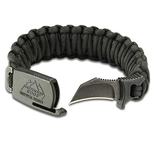 Outdoor Edge ParaClaw - Tactical EDC Paracord Knife Bracelet with 1.5" Hawkbill Blade (Black, Medium)
