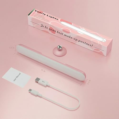 Image of Benreom Wireless Vanity Lights for Mirror, Rechargeable Battery Operated Stick on Lamp, Adjustable Makeup Light, Cordless Magnetic LED Bar Renter Friendly Lighting Decor Gift, Pink