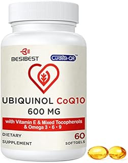 Ubiquinol CoQ10-600mg-Softgel, Active Form of Coq10 Ubiquinol Supplement with Vitamin E & Omega 3, 6, 9, High Absorption-Coenzyme-Q10, Powerful Antioxidant for Heart Health and Energy Production