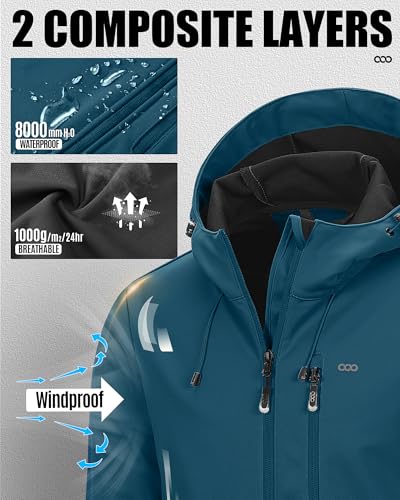 Image of 33,000ft Men's Softshell Jacket with Hood Waterproof Windbreaker Lightweight Rain Shell Jacket for Outdoor Hiking Travel