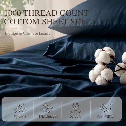 Image of MEISHANG 1000TC Egyptian Cotton Sheets Queen, 18-24 inch Extra Deep Pocket | 1000TC Egyptian Cotton Sheets, Sateen Weave, Ultra Soft & Breathable, OEKO-TEX Certified