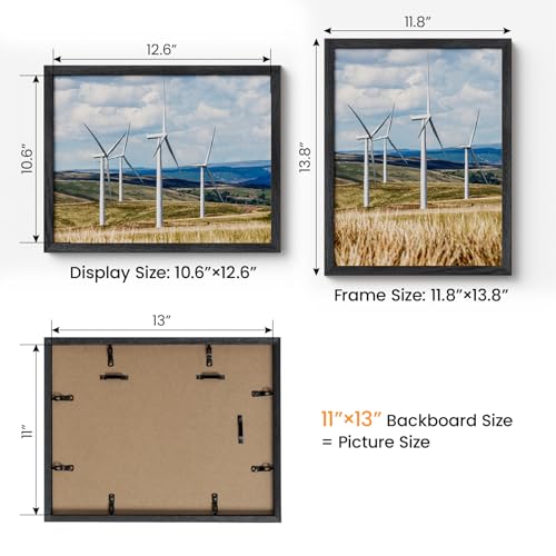 Image of 11x13 Picture Frame,Solid Oak Wood 11 inchx13 inch Photo Frame, Black Color Tempered Real Glass 11 by 13 Wooden Frames with No Mat,13x11 Picture Frames for Wall or Tabletop Display