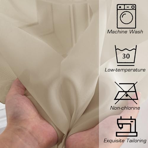 Image of OWENIE Sheer Curtains 63 inch Length 2 Panels Set, Light Weight Soft Solid Light Filtering Fimly Sheer Curtains for Bedroom /Living Room /Dining Room /Nursery, Rod Pocket Window Treatments, 42Wx63L inch