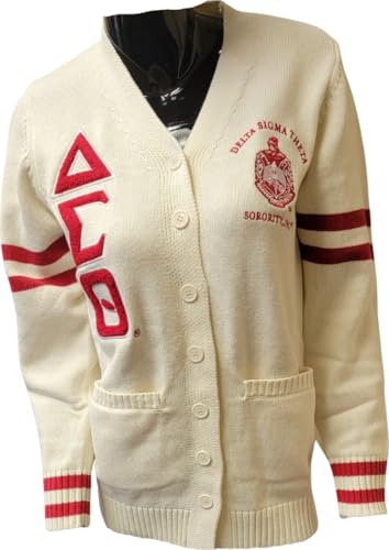 Buffalo Dallas Delta Sigma/Σ Theta Chenille Varsity Cardigan [Button Down - Alabaster] - ID#67858-1054-2-0-34