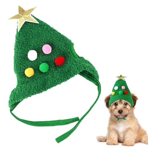 Gorro de Natal para cão, gorro de Natal para cão, gorro de Natal com pompons cães, disfarce para gato gorro de pai Natal para cães e gatos, animais de estimação (verde)