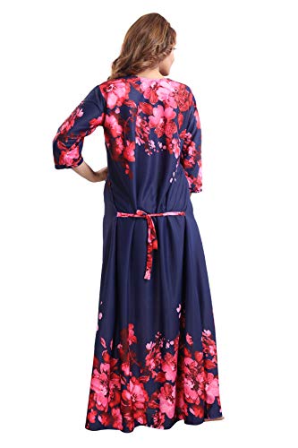 Image of Fabme Women's Crepe Printed Flare Nighty with Long Sleeves /Night Gown /Nightwear /Maxi