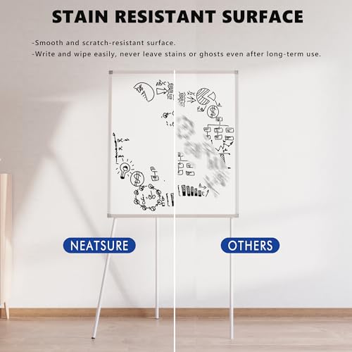 Image of Large Whiteboard Easel with Stand, 36 inch x 24 inch Portable Standing Magnetic Dry Erase White Board, 3' x 2' Tripod Height Adjustable Flip Chart Easel for Home Office Classroom School, Silver