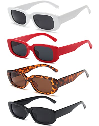 Unning 4 Stück Rechteckige Sonnenbrille für Damen Retro 90er Trendy...
