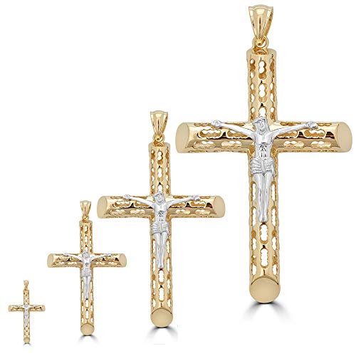 Solid 925 Sterling Silver Men's Cross With Jesus Pendant - 14k Gold Plated 1-3