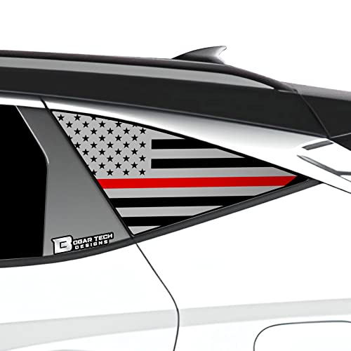 Image of BOGAR TECH DESIGNS Precut Quarter Window American Flag Vinyl Decal Sticker Compatible with Hyundai Tucson 2022-2025, Think Red Line