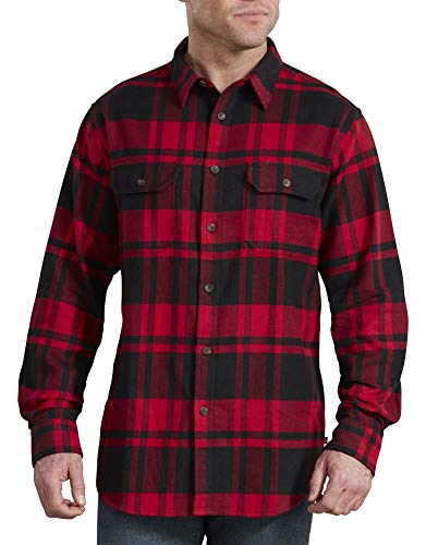 Dickies Men's Long Sleeve Heavyweight Flannel Shirt, Black/English Red  Plaid, Extra Large