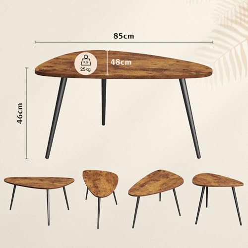 WLIVE Runder Couchtisch Weiß, Wohnzimmertisch Holz mit 2 Ebenen, Sofatisch mit viel Stauraum, für Wohnzimmer, Schlafzimmer, Modern Design (Couchtisch Dreieckiger, Braun) – Bild 4