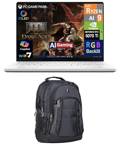 Image of ASUS ROG Zephyrus AI Gaming Laptop 14.0 inch 120Hz OLED 2.8K Display (AMD Ryzen AI 9 HX 370, GeForce RTX 5070 Ti 12GB, 32GB LPDDR5X, 8TB PCIe SSD, RGB KB, WiFi 7, Win 11 Home) w /Premium Backpack