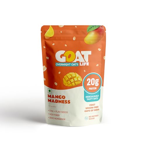 Image of GOAT Life Overnight Oats (75g) | 20g Protein | High Fibre | Nutrient-Rich | No Sugar | Supports Weight Management & Muscle Recovery | Instant Breakfast (Pack of 1, Mango Madness)