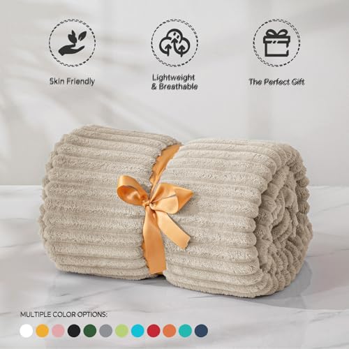 Image of BEDELITE Fleece Blanket Full Size - 3D Ribbed Jacquard Soft and Warm Decorative Fuzzy Blankets - Cozy, Fluffy, Plush Lightweight Throw Blankets for Couch, Bed, Sofa(Linen, 84x90 inches)
