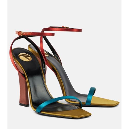 Arqa Women's Fashionable High Heel Satin Sandals Classic Simple Stiletto Buckle-Fastening Ankle Strap Pumps Dressy Party Wedding Open Toe Shoes3
