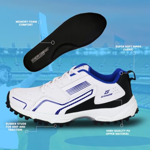 Image of Grade Century Cricket Shoes for Men with Memory Foam Comfort|Rubber Spike Shoes|Comfortable & Lightweight Shoes Men|Mens Shoes