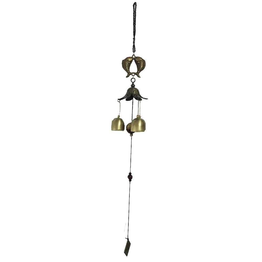 Divya MantraFeng Shui 3 Fengling Bells Carp Fish Pair Metal Good Luck Bronze Windchime Gift for Home
