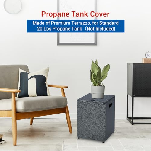 36 in Outdoor Propane Gas Fire Pit Table, 50000BTU Iron Gas Firepit Table w 16 in Tank Cover, Wind Guard, Removable Lid, Blue Fire Glass, Rain Cover, CSA Certified Firepit Set for Outside