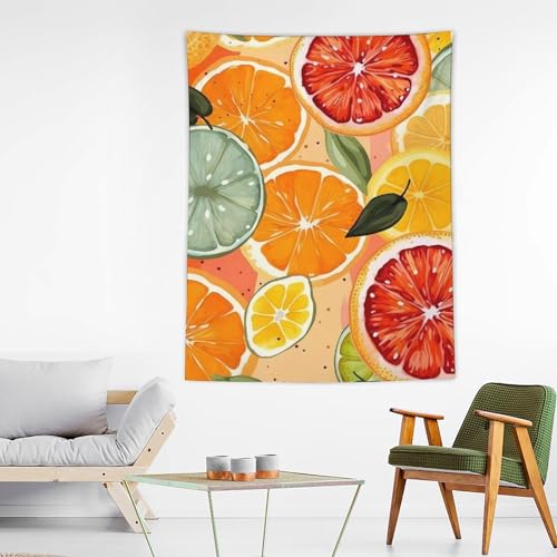 Couverture murale amusante aux agrumes pour masquer un mur vide de grand salon