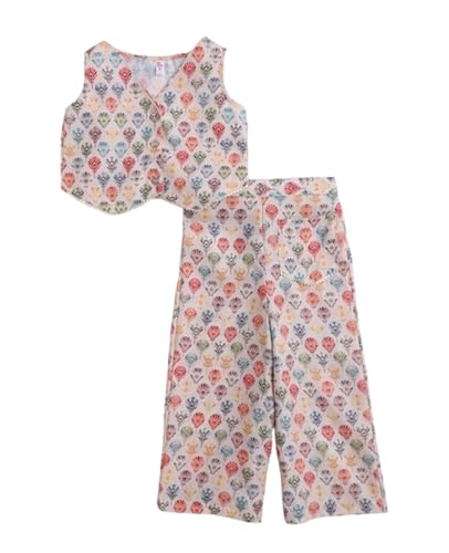Image of The Magic Wand Woven Digital Printed Co-ord Set For Kids Girls, Sleeveless Top With Palazzo Pant Two-Piece Western Stylish Clothing Set For Festivals