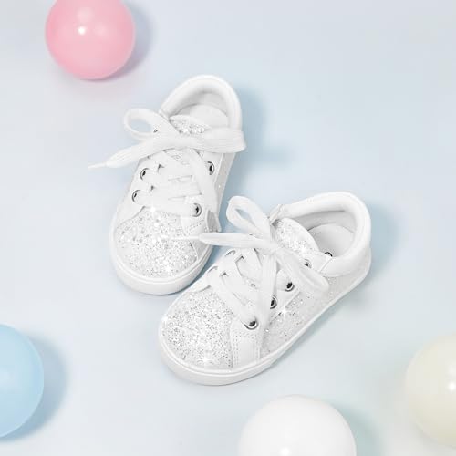 GINFIVE Toddler Girls Sneakers Little Girls Slip On Shoes Glitter Sneakers Toddler4